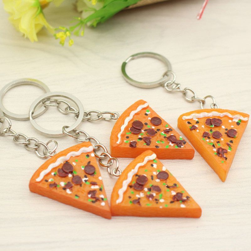 Chic Imitation Pizza Pendant Keychain Key Ring Holder-