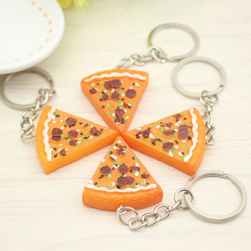 Chic Imitation Pizza Pendant Keychain Key Ring Holder-