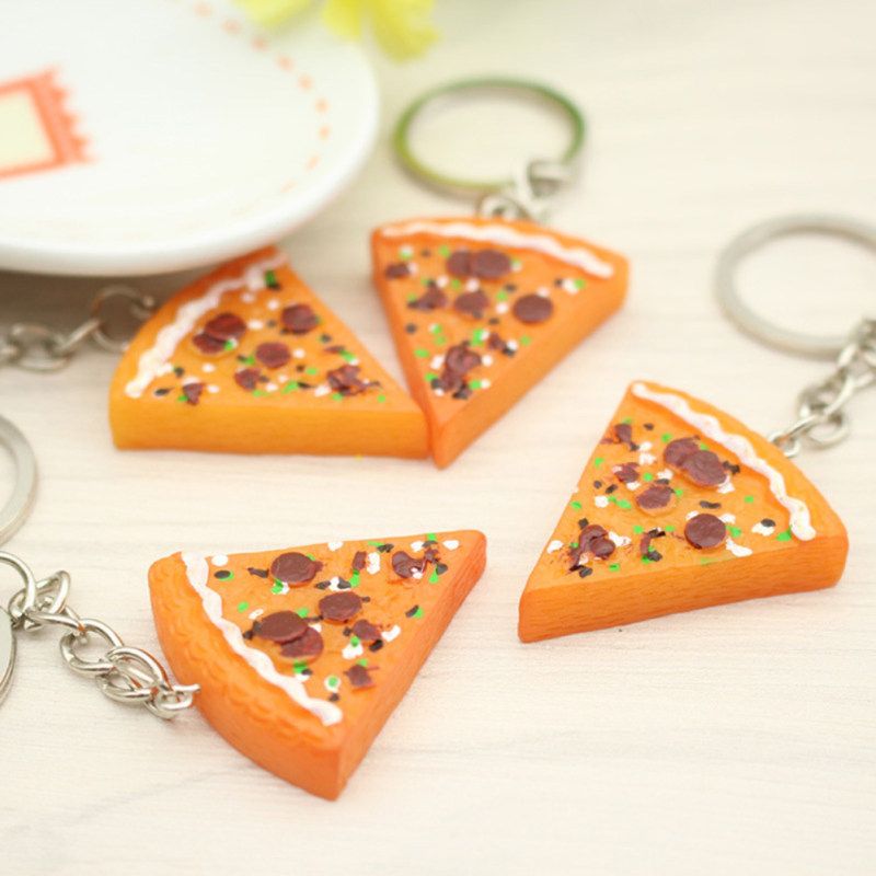 Chic Imitation Pizza Pendant Keychain Key Ring Holder-