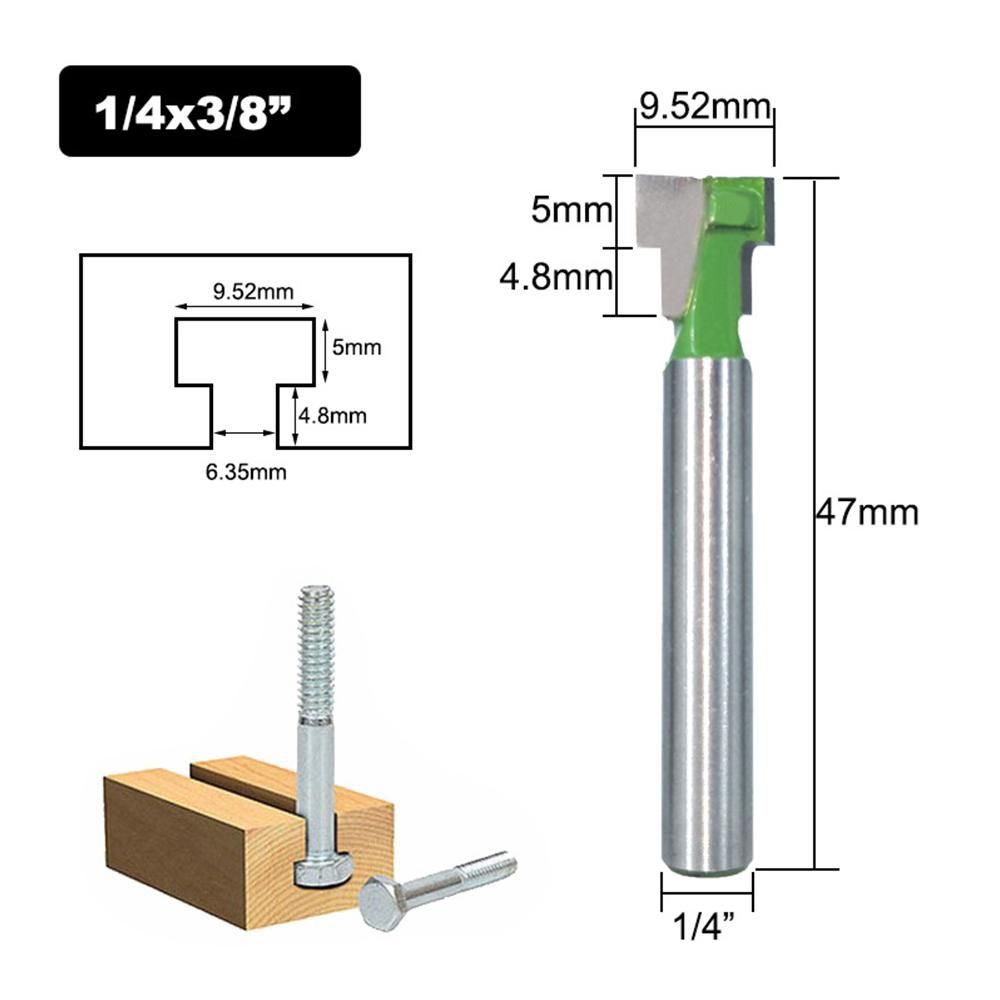 Keyhole Router Bits Set 6.35mm (1/4 Inch) Shank 5/16 3/8 & 1/2 Inch Blade Diameter for Wood Hex Bolt T-Track Slotting Milling Cutters Set