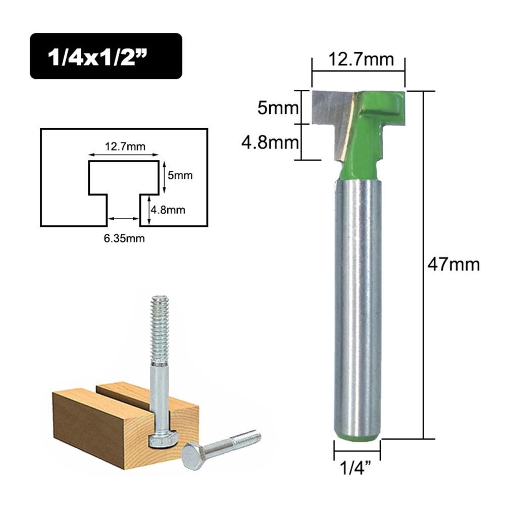 Keyhole Router Bits Set 6.35mm (1/4 Inch) Shank 5/16 3/8 & 1/2 Inch Blade Diameter for Wood Hex Bolt T-Track Slotting Milling Cutters Set