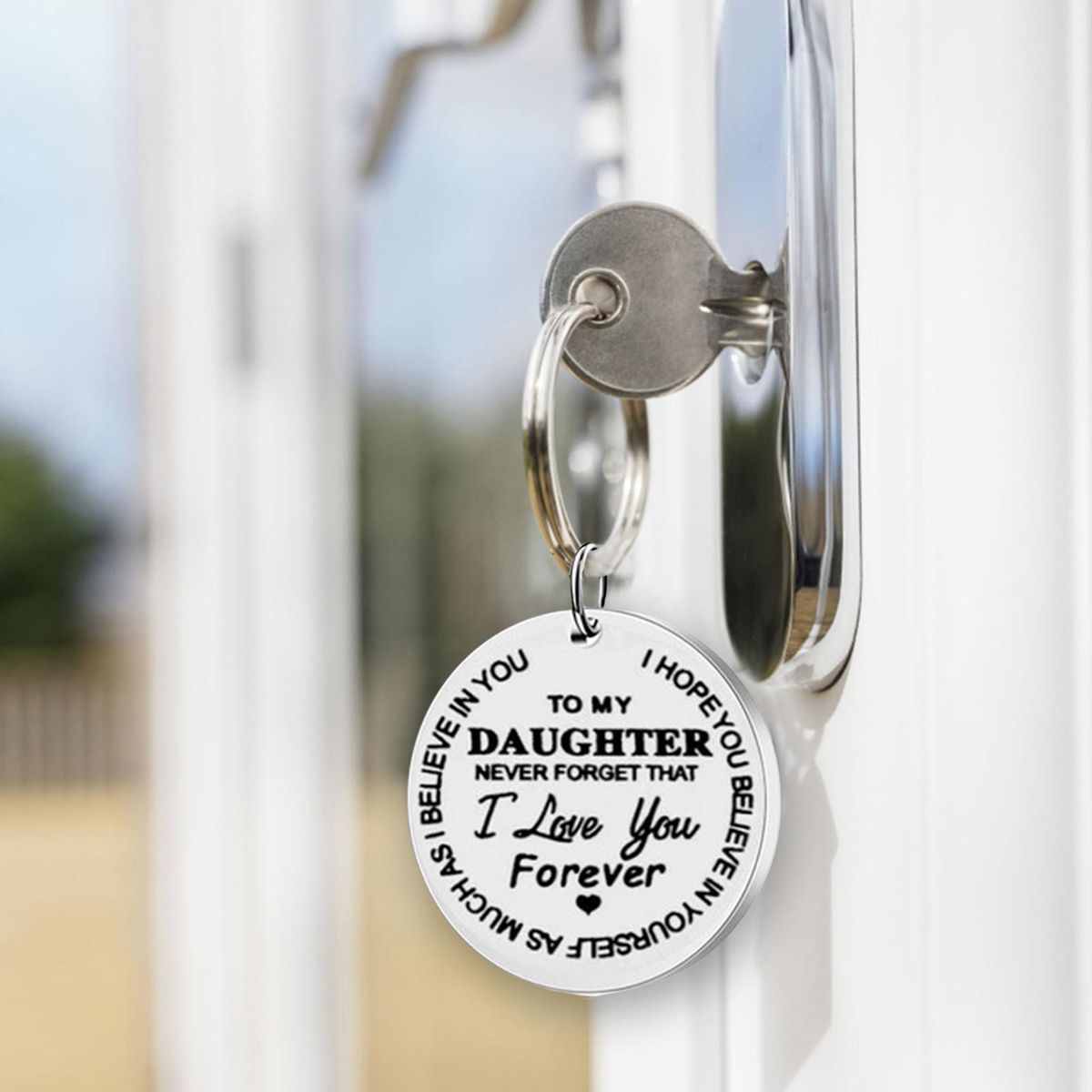Key Holder to MY DAUGHTER Key Holder Hanging Pendant Silver