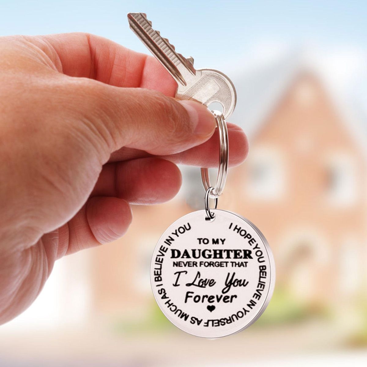 Key Holder to MY DAUGHTER Key Holder Hanging Pendant Silver