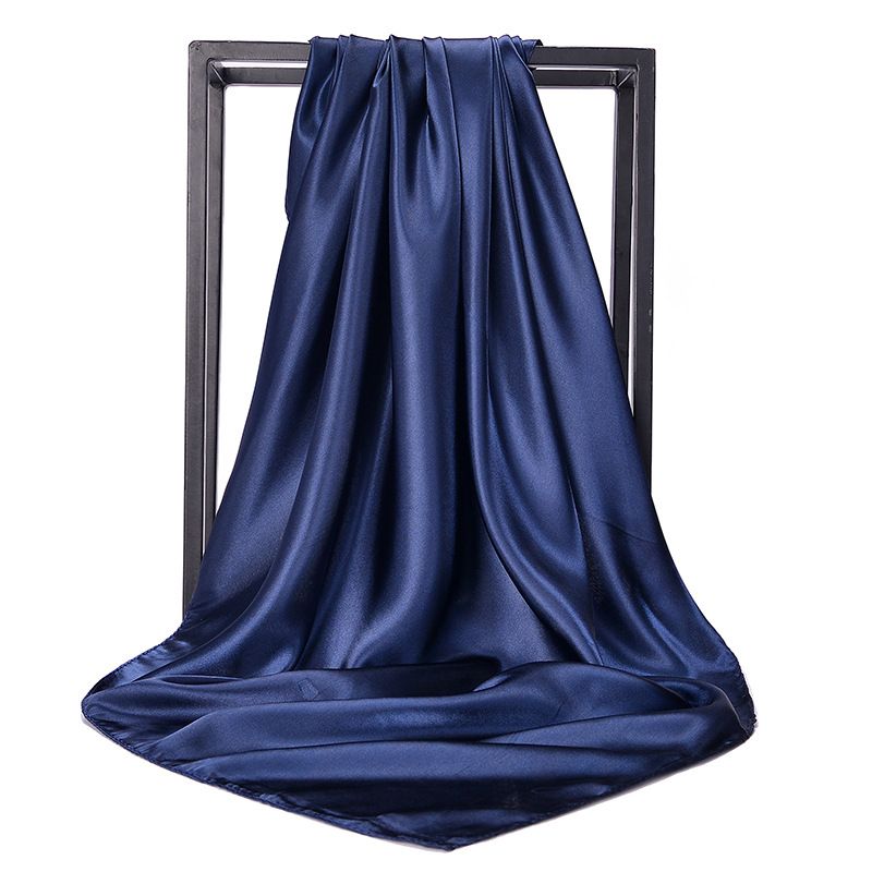 Bandana Scarf Silk Plain Hijab Office Lady Beach Muslim Girl Turban Shawl Navy Blue