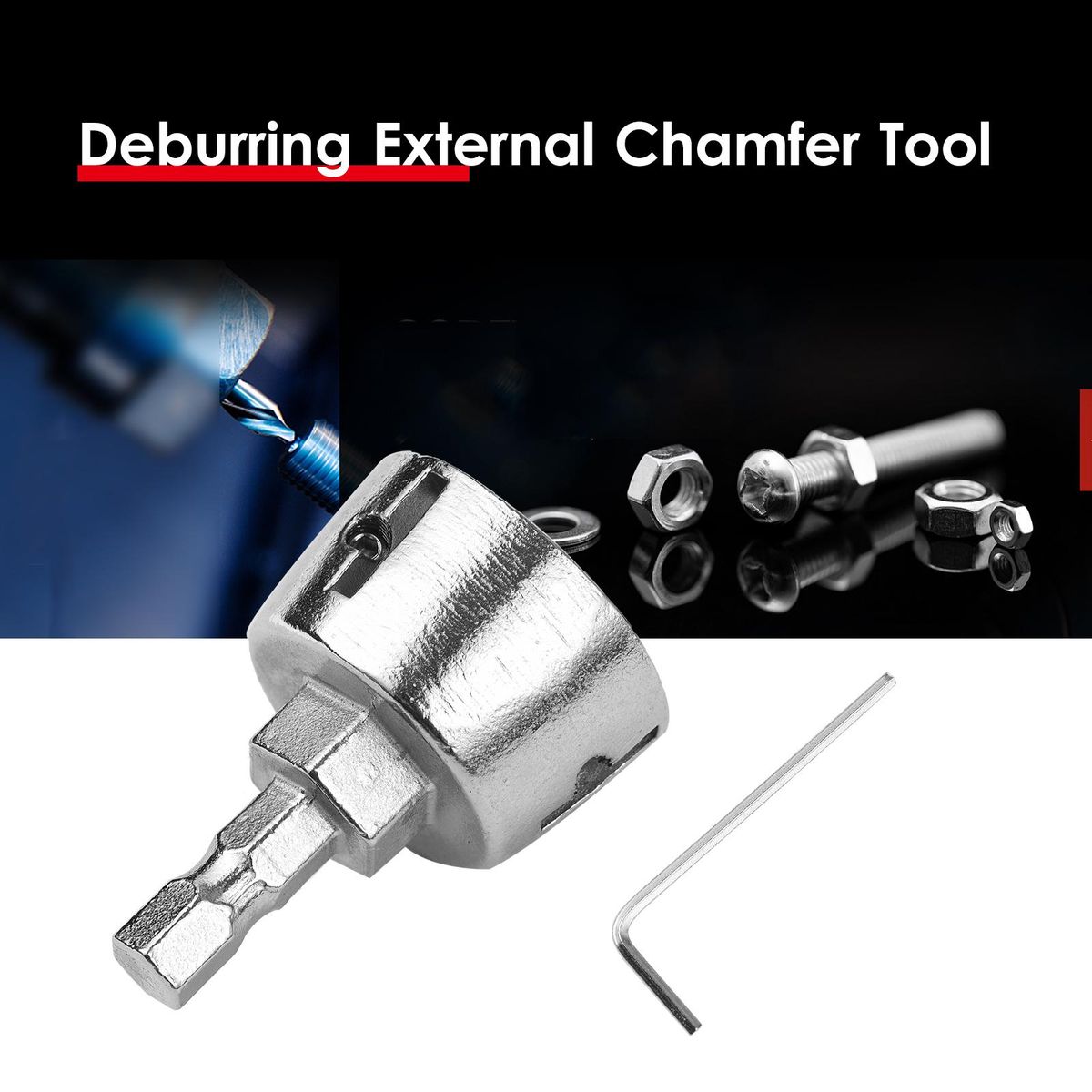 Deburring Drill Bit Chamferer Deburring External Chamfer Tool HSS Blade Countersink Chamfer Bit Burr Removing Tool Quick Release Shank Fit for 1/8''-3/4''(3mm-19mm) with Hex Wrench