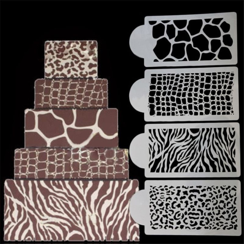 4pcs Set Zebra Leopard Print Wild Style Cake Stencil