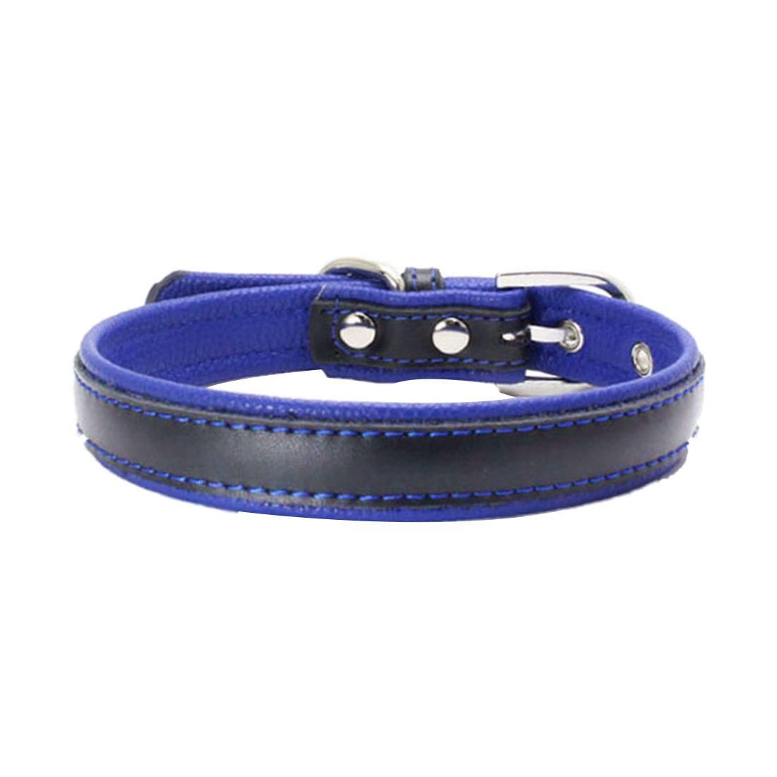 Padded Leather Dog Collar Dark blue + black