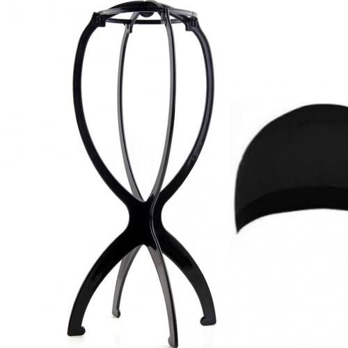 Black Wig Stand And Black Wig Cap