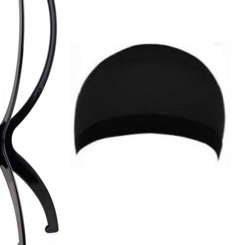 Black Wig Stand And Black Wig Cap