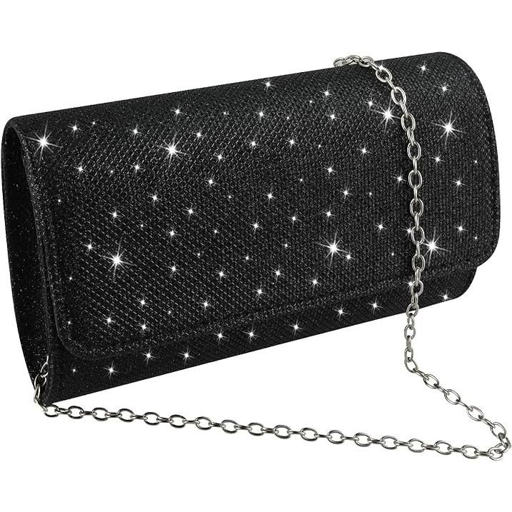 Women Evening Bag Clutch Glitter Envelope Handbag with Detachable Chain for Prom Wedding Party Banquet