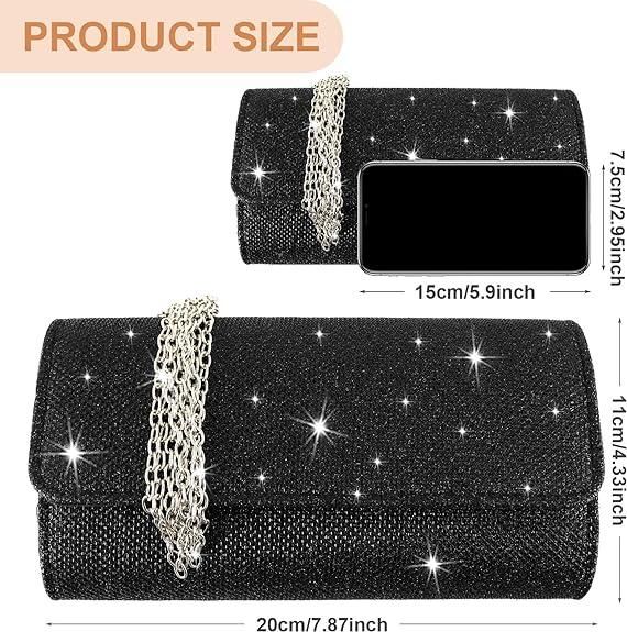 Women Evening Bag Clutch Glitter Envelope Handbag with Detachable Chain for Prom Wedding Party Banquet