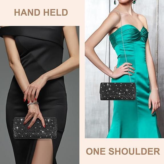 Women Evening Bag Clutch Glitter Envelope Handbag with Detachable Chain for Prom Wedding Party Banquet