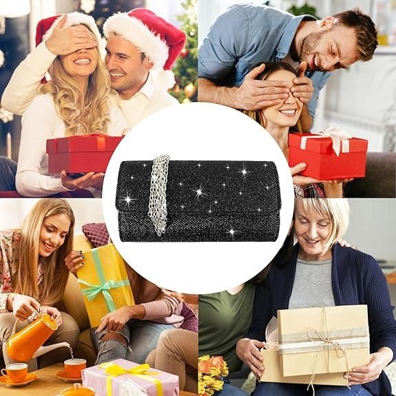 Women Evening Bag Clutch Glitter Envelope Handbag with Detachable Chain for Prom Wedding Party Banquet