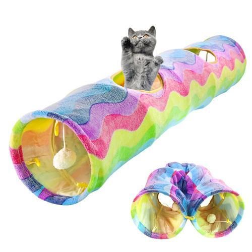 2 Holes Foldable Pet Cat Tunnel Toys Kitten Rabbit Indoor Outdoor Hanging Ball Training Toys Play Tunnel Tubes Cat Supplies