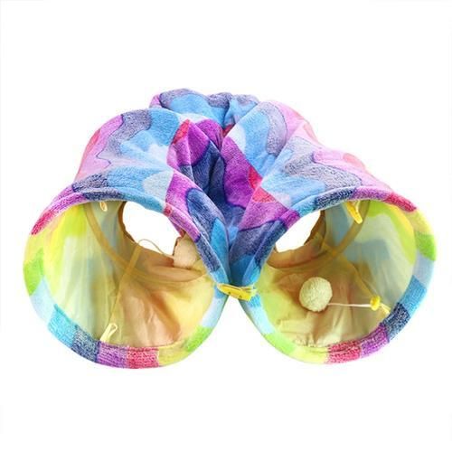 2 Holes Foldable Pet Cat Tunnel Toys Kitten Rabbit Indoor Outdoor Hanging Ball Training Toys Play Tunnel Tubes Cat Supplies