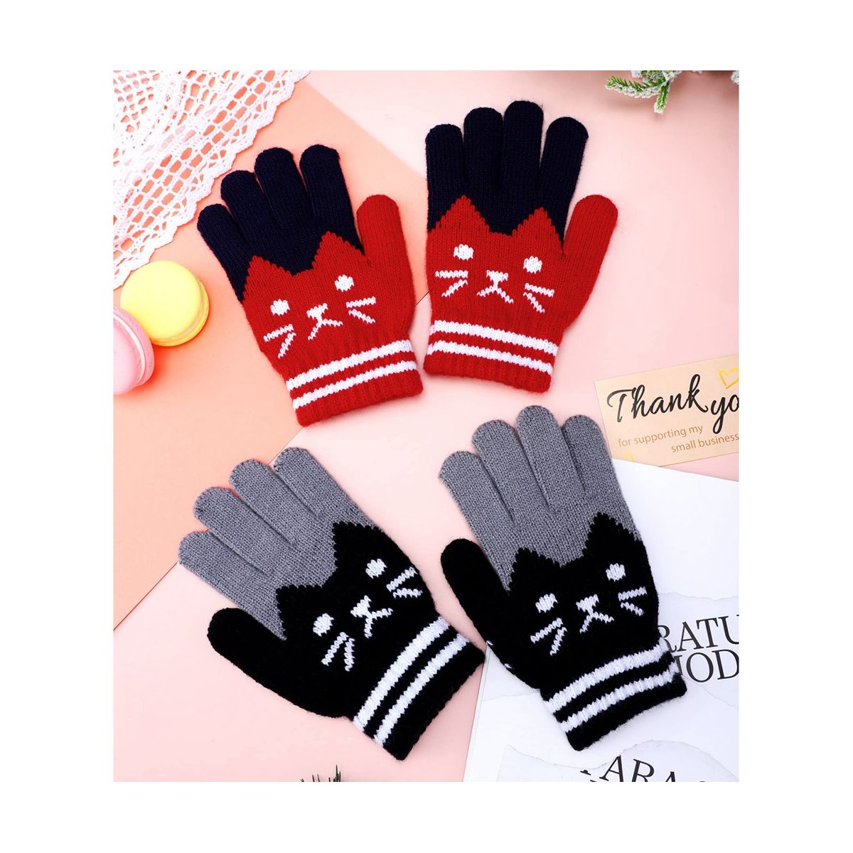 2 Pairs Kids Winter Gloves Full Finger Knitted G