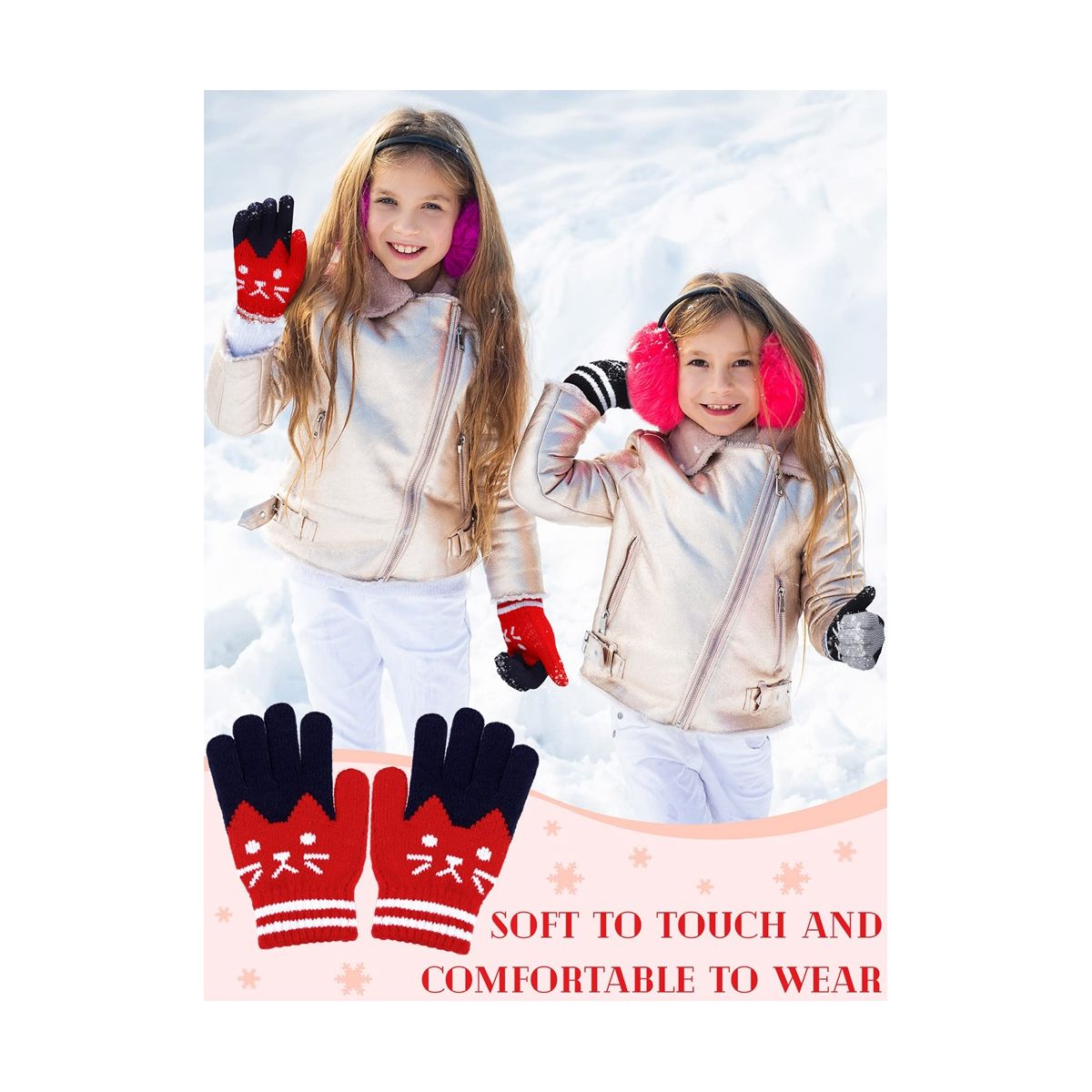 2 Pairs Kids Winter Gloves Full Finger Knitted G
