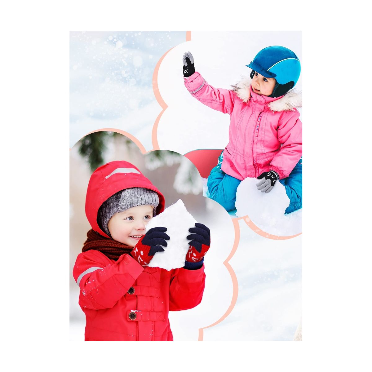 2 Pairs Kids Winter Gloves Full Finger Knitted G