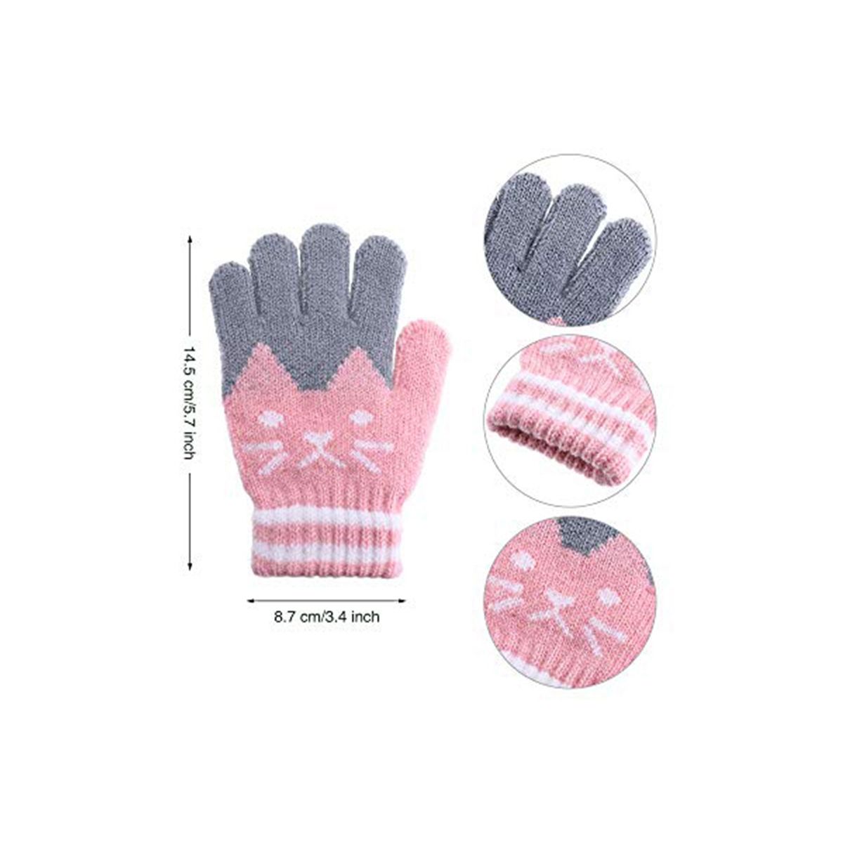 2 Pairs Kids Winter Gloves Full Finger Knitted G