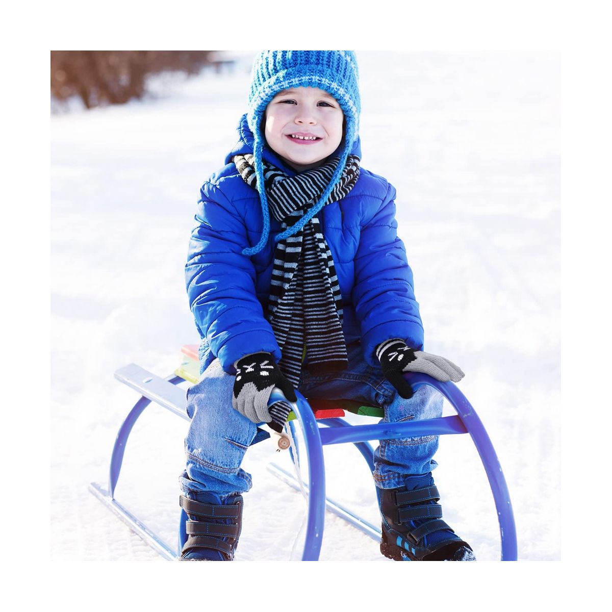 2 Pairs Kids Winter Gloves Full Finger Knitted G