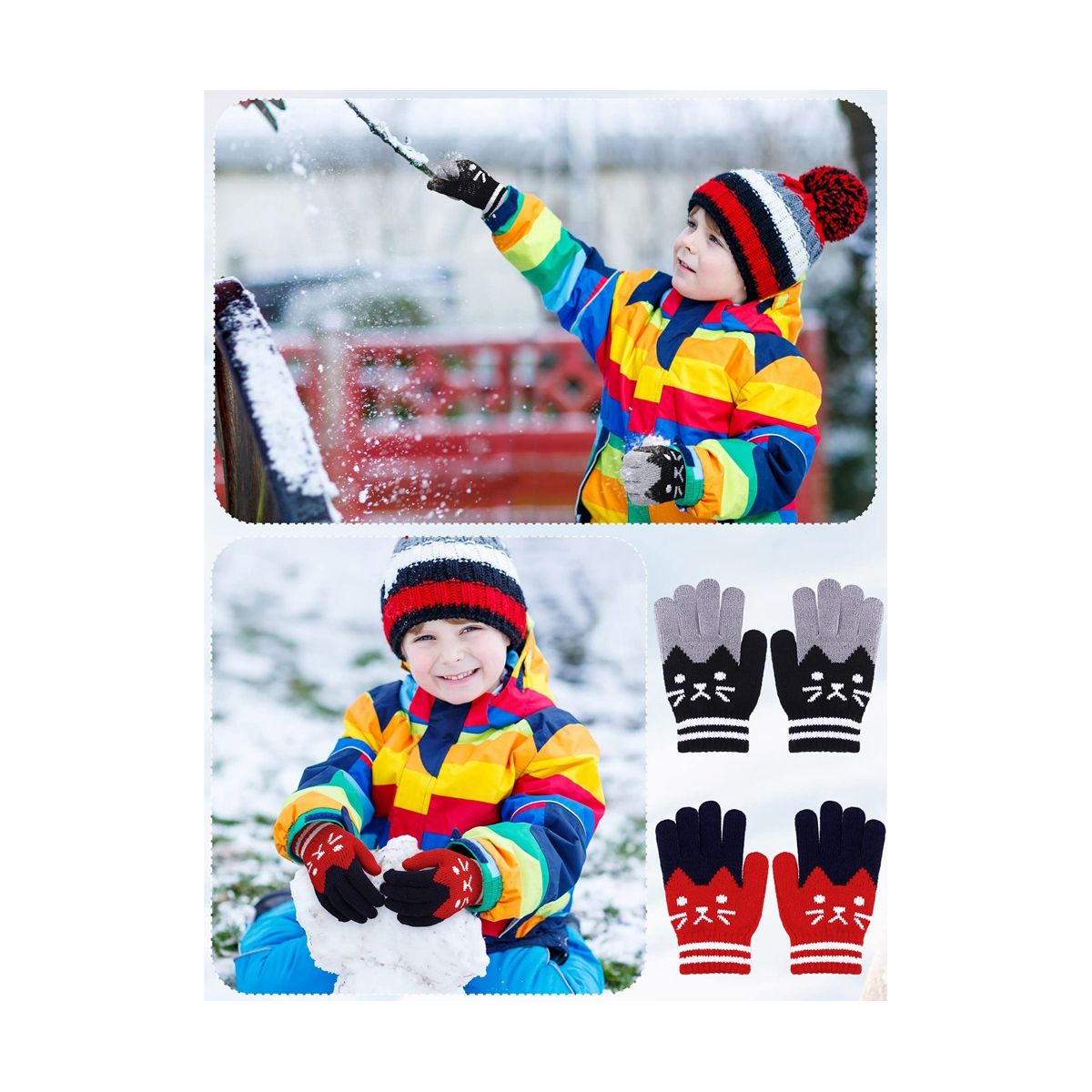 2 Pairs Kids Winter Gloves Full Finger Knitted G