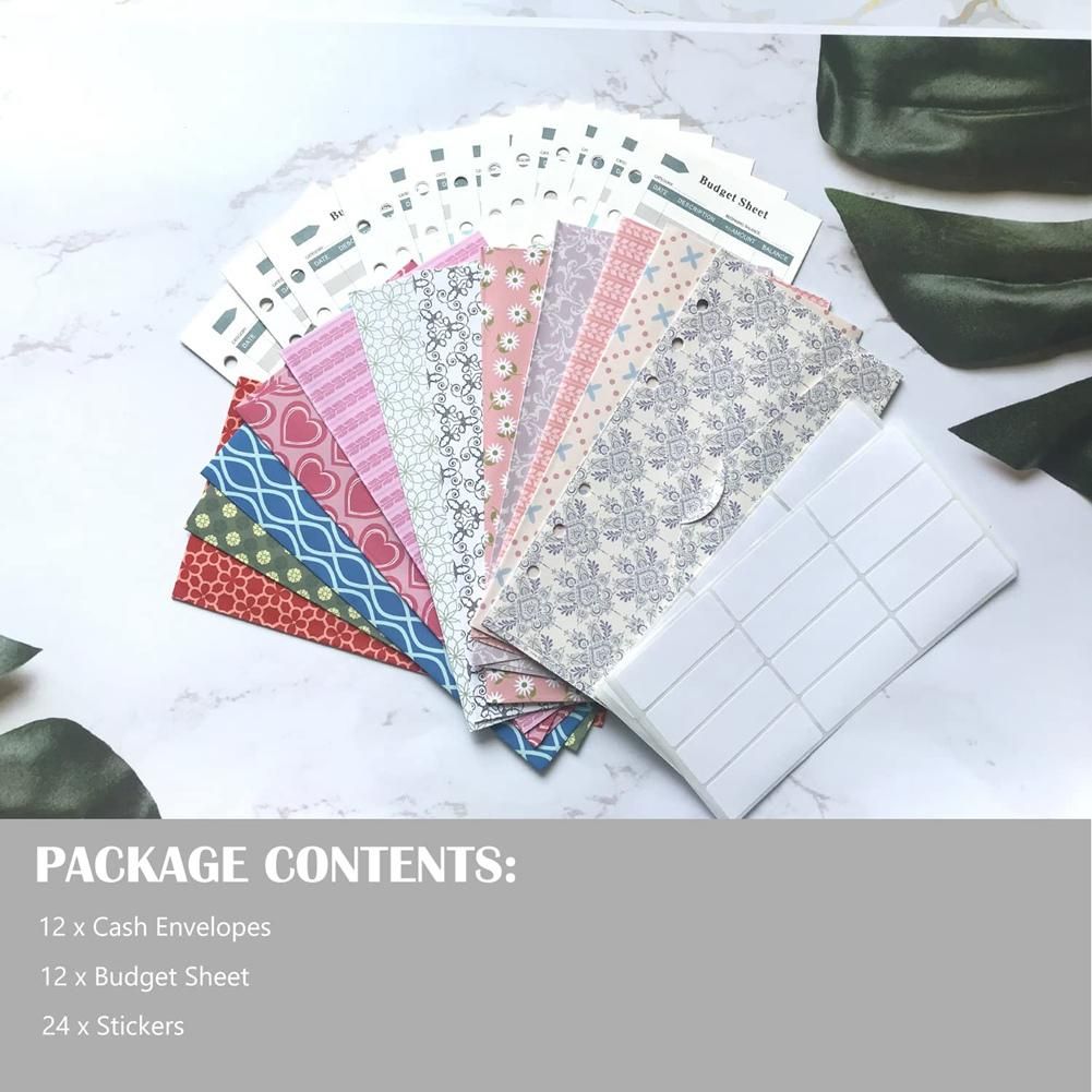 Cash Envelope for Budgeting,Budget Envelope for Cash System,12Pcs Budget Sheets and 24Pcs Self-Adhesive Label