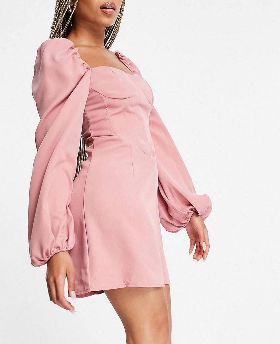Long Sleeve Corset Mini Dress In Pink