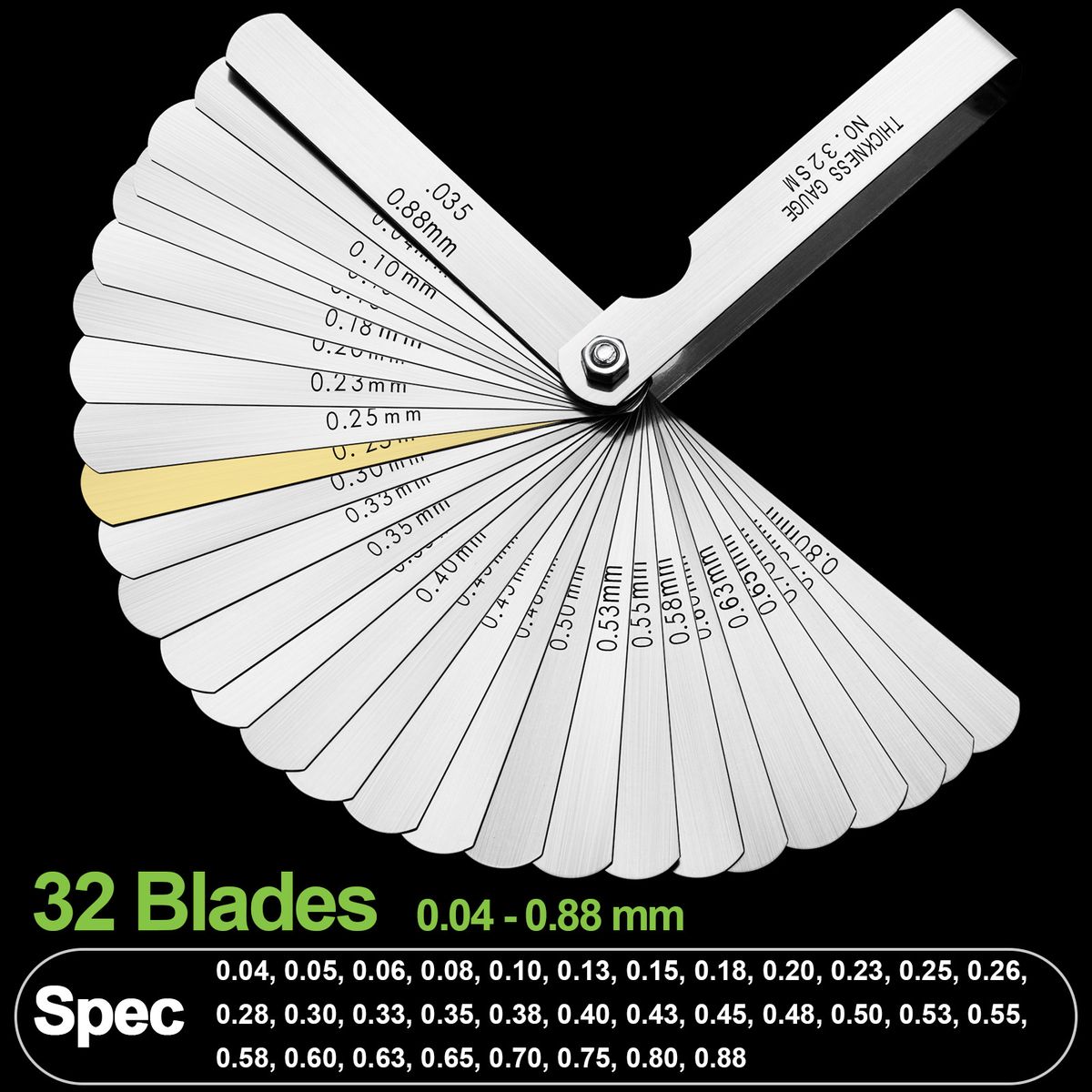 Combination feeler gauge 32 pieces clamp copper sheet imperial .0015-.035in metric 0.04-0.88mm gap thickness gauge Thickness Measurement Tool