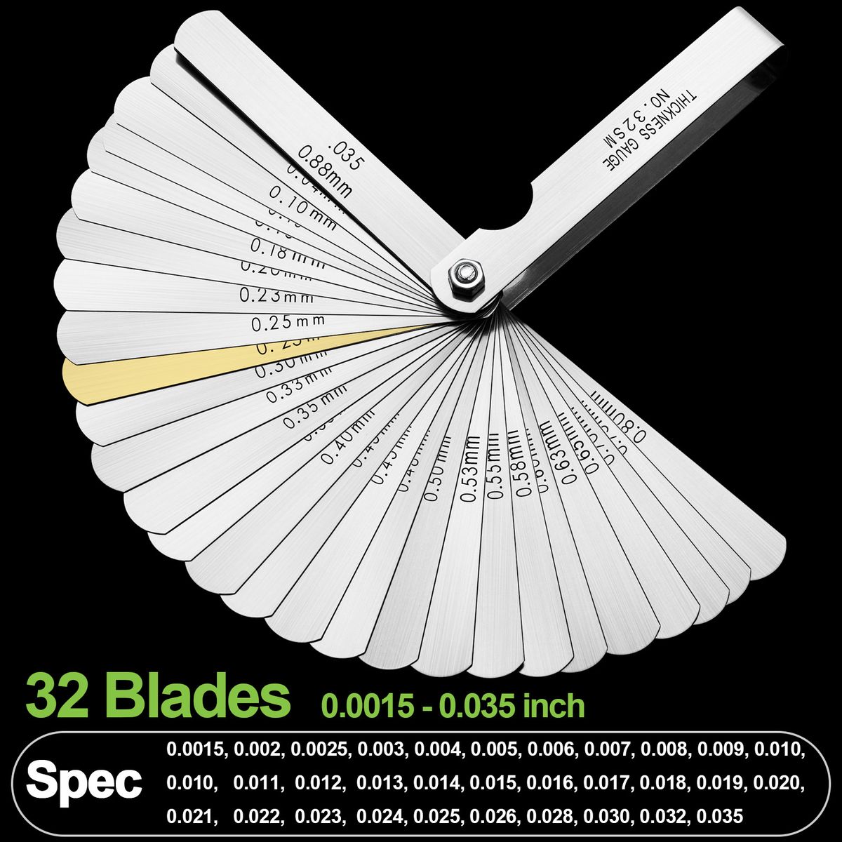 Combination feeler gauge 32 pieces clamp copper sheet imperial .0015-.035in metric 0.04-0.88mm gap thickness gauge Thickness Measurement Tool