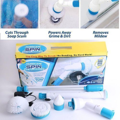 Spin Scrubber Multi-Function Electric Long Handle Brush Scrub Set For Household, Toilet, Floor Cleaning