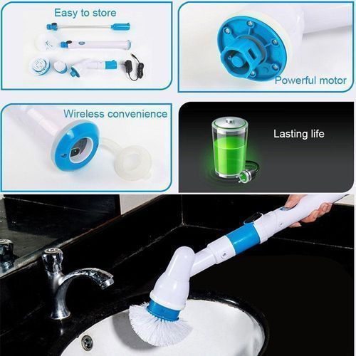 Spin Scrubber Multi-Function Electric Long Handle Brush Scrub Set For Household, Toilet, Floor Cleaning