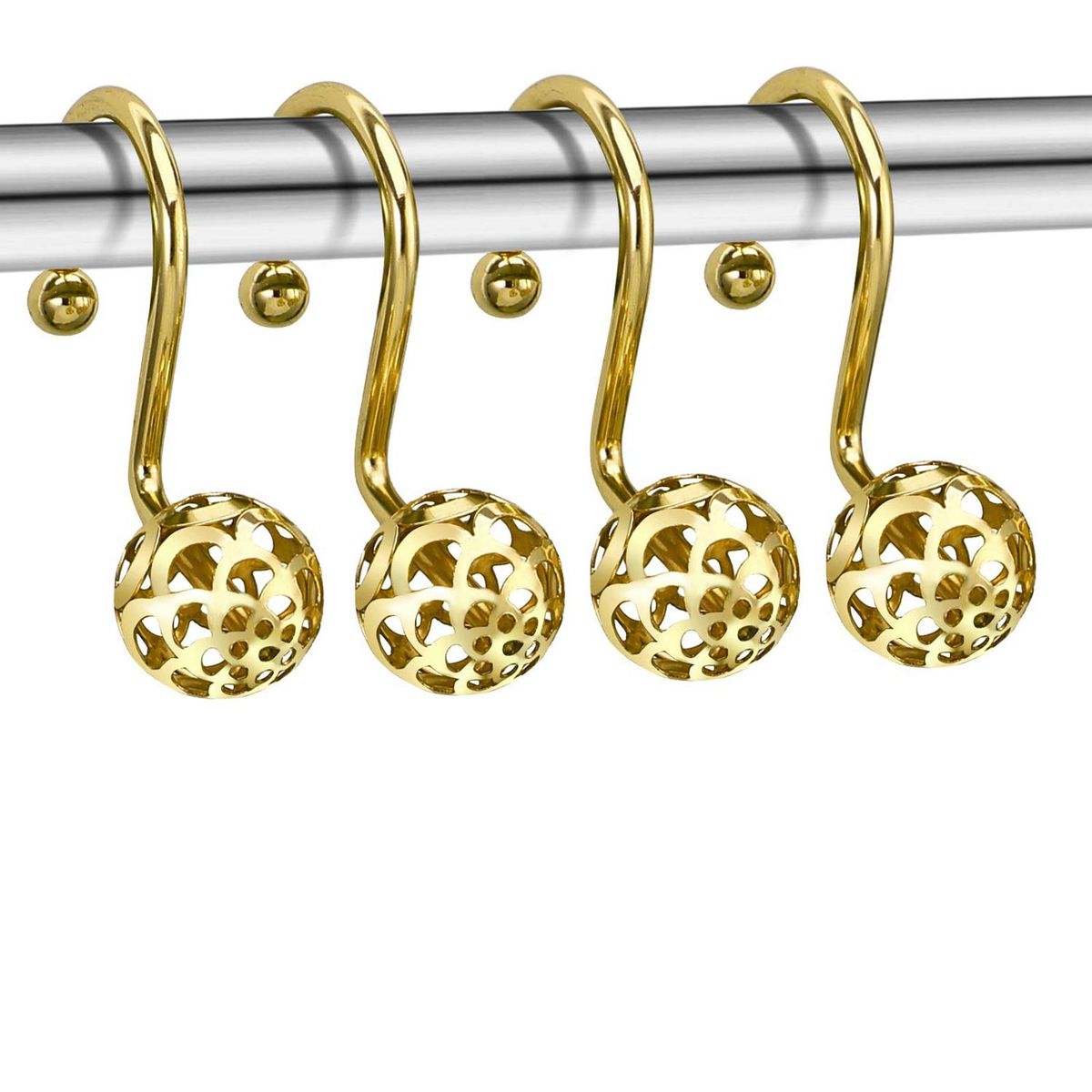 12Pcs Shower Hanger Rings Washroom Bathroom Curtain Rod Hooks Golden