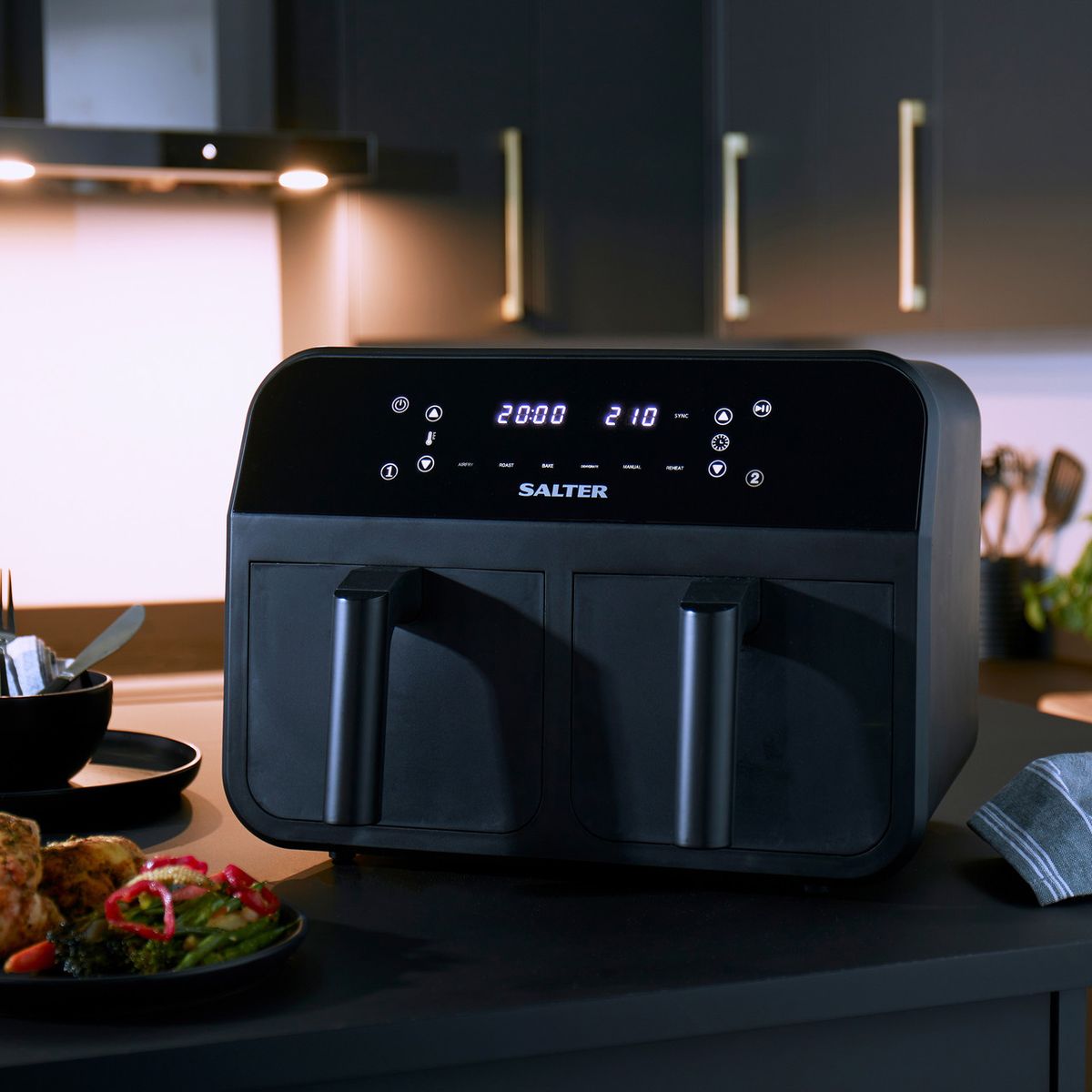 Nonstick Dual Air Fryer With Cooking Sync Function - 7.4L