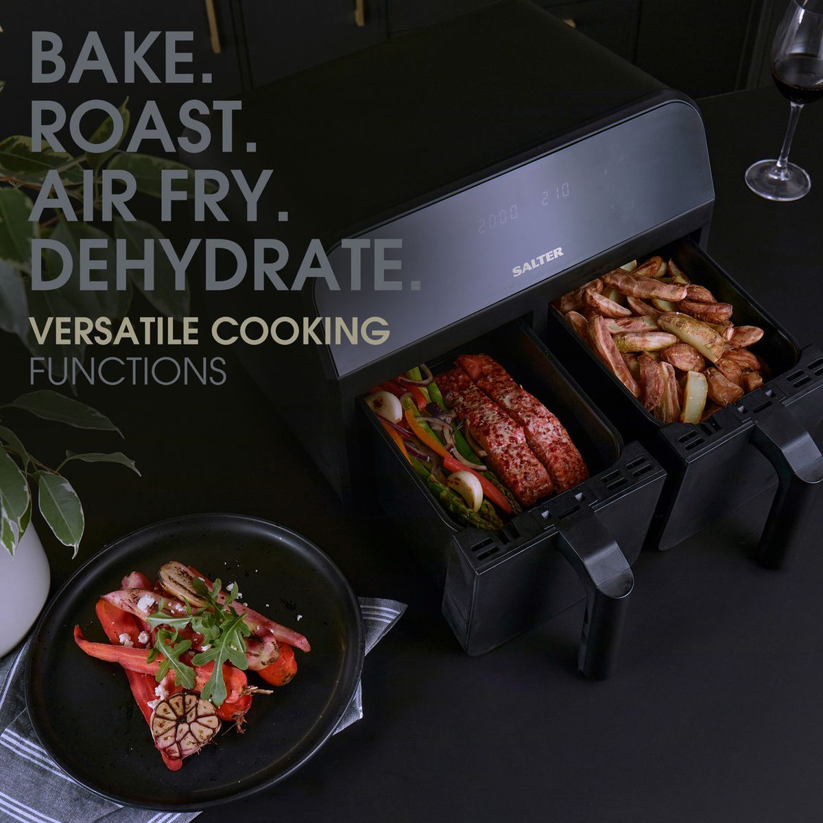 Nonstick Dual Air Fryer With Cooking Sync Function - 7.4L