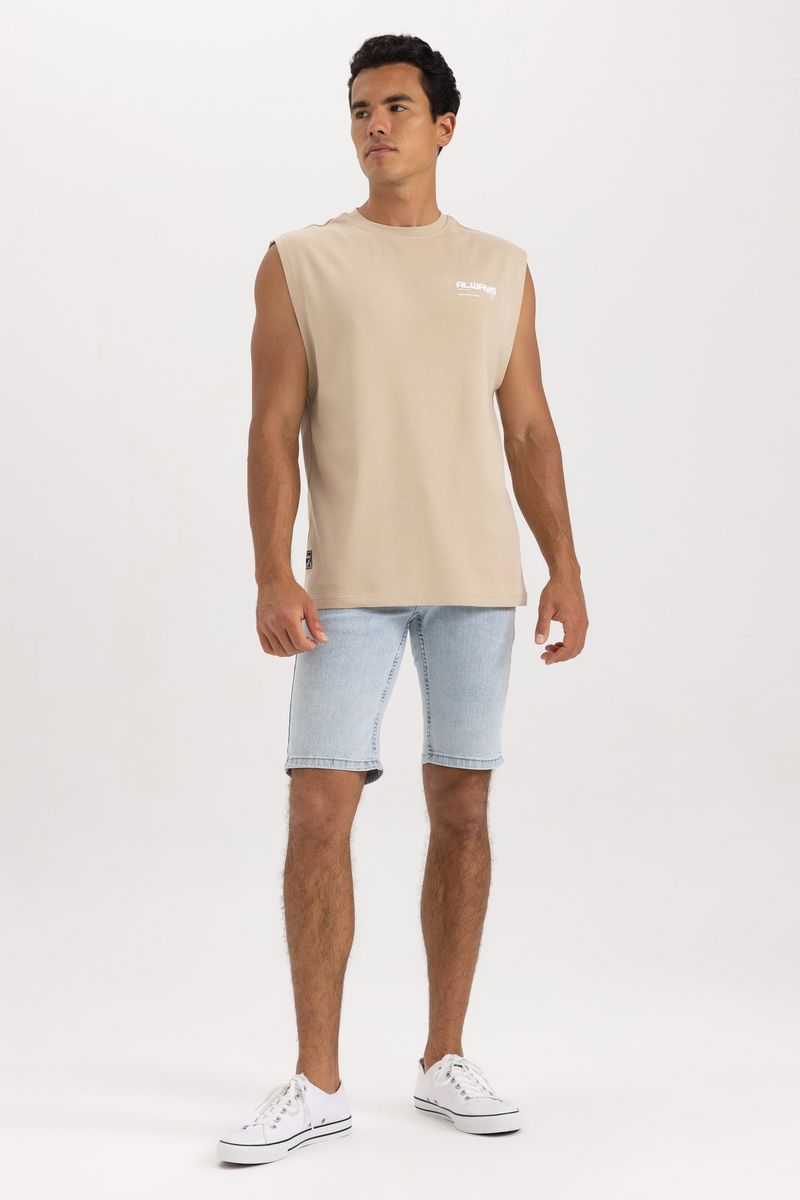 Man Young Boxy Fit Crew Neck Knitted Athlete - Beige