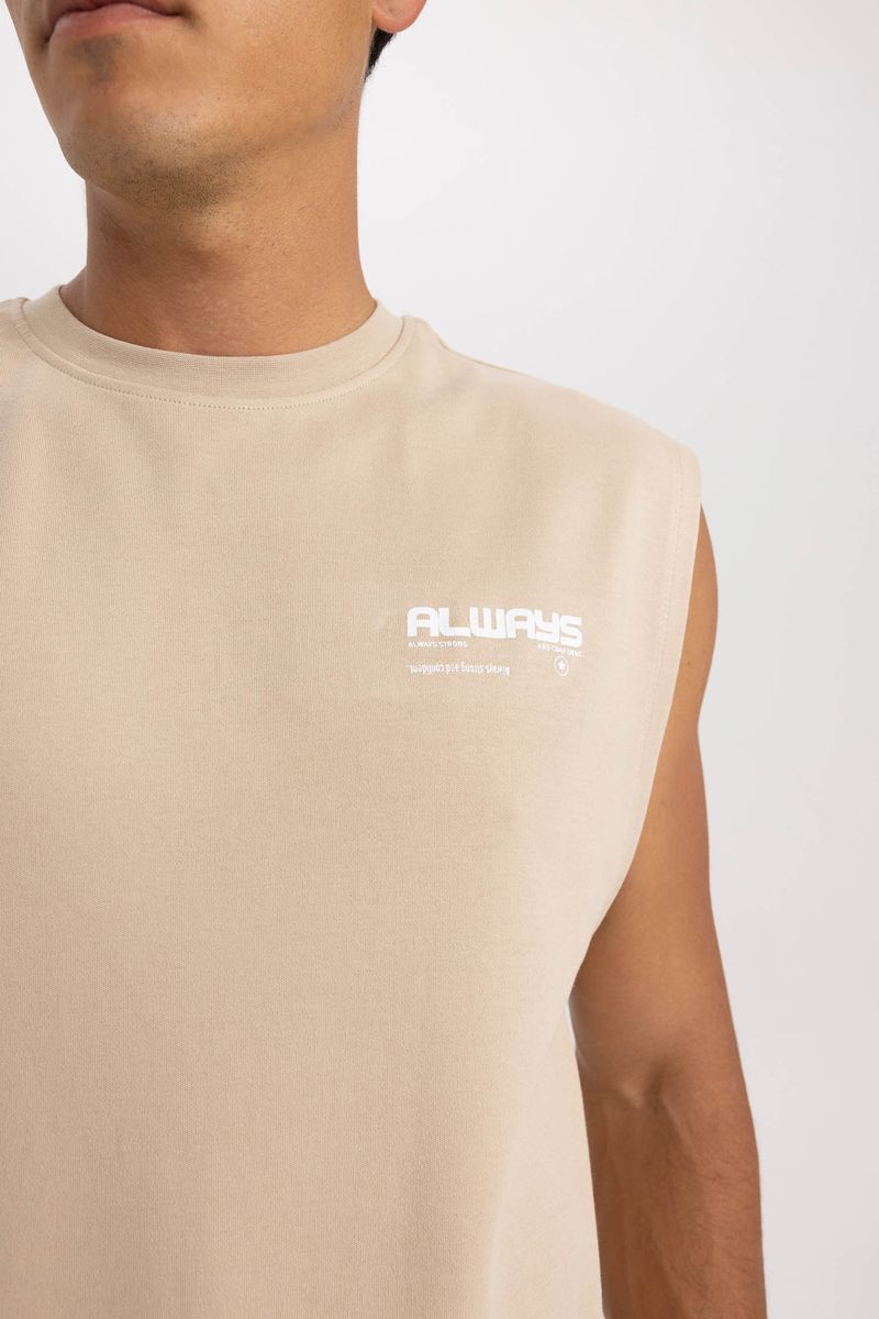 Man Young Boxy Fit Crew Neck Knitted Athlete - Beige