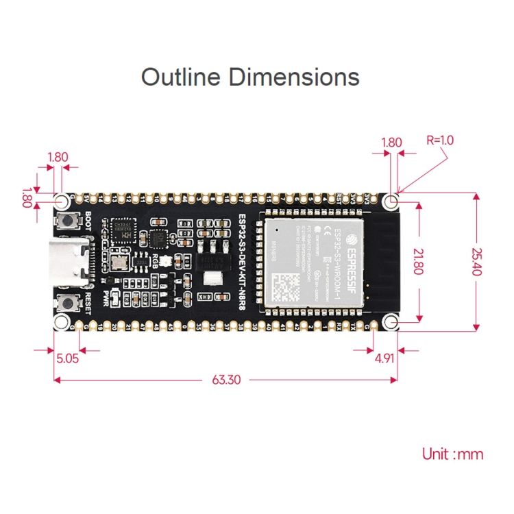 Waveshare ESP32-S3 Microcontroller  Standard Ver. With Pinheader 24263