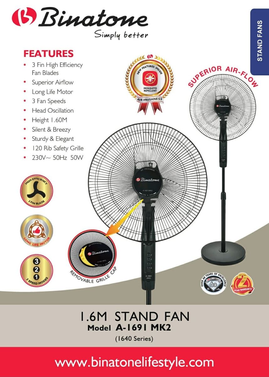 Standing Fan 16 Inch - A-1691 - Black