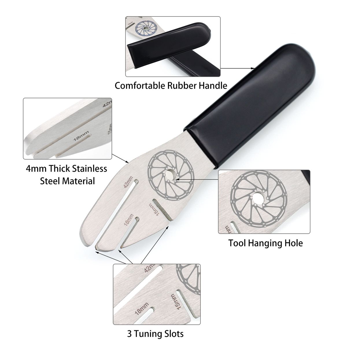 Bicycle Rotor Truing Fork Brake Wrench With Disc Brake Pads
