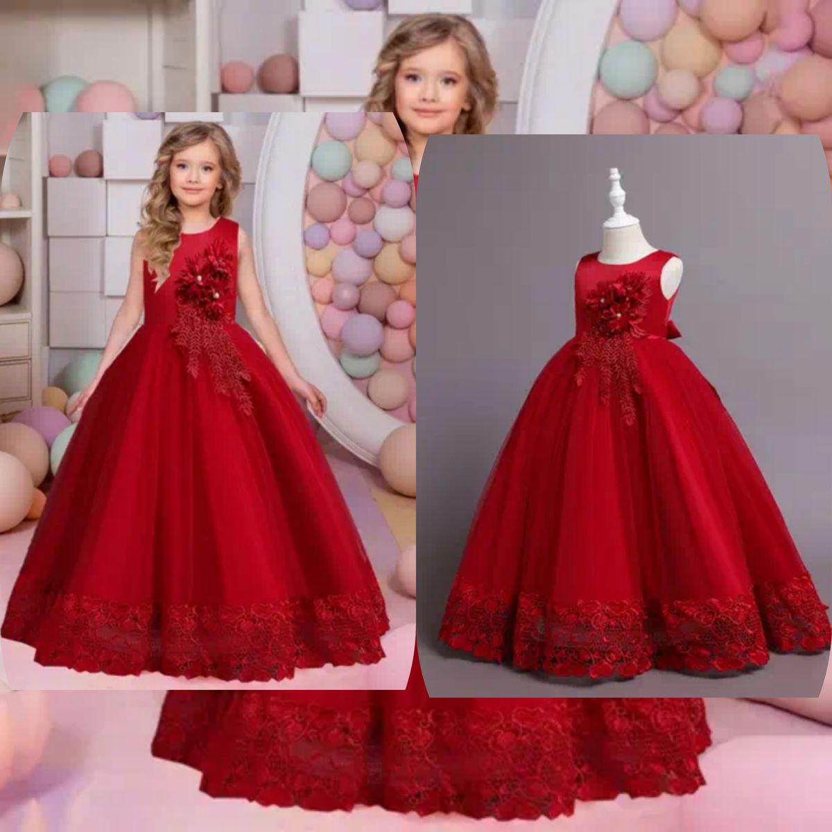 Girls Party Wedding Formal Long Ball Gown Red