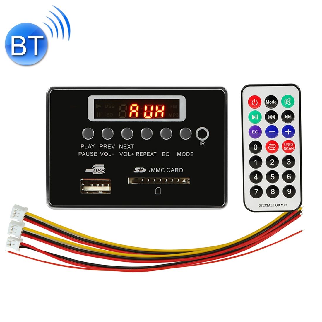 Car 12V Audio MP3 Player Decoder Board FM Radio SD Card USB AUX, With Bluetooth / Remote Control (Black)