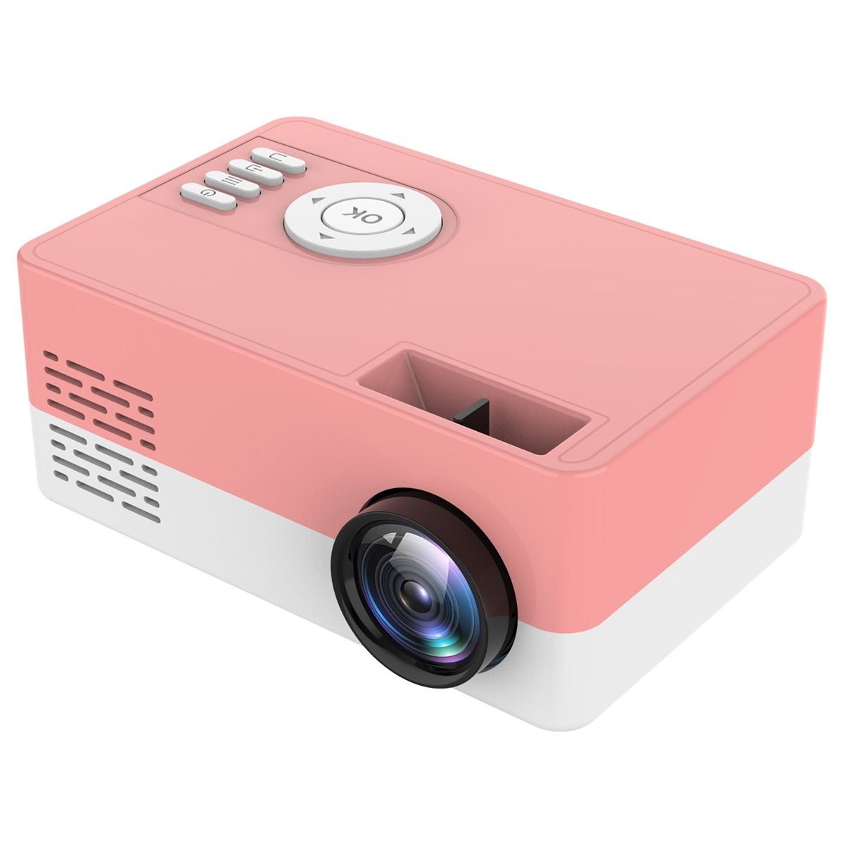 J15 1920 X 1080P HD Household Mini LED Projector With Tripod Mount Support AV / HDMI X 1 / USB X1 / TF X 1, Plug Type:UK Plug(Pink White)