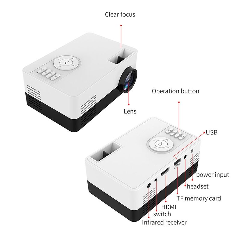 J15 1920 X 1080P HD Household Mini LED Projector With Tripod Mount Support AV / HDMI X 1 / USB X1 / TF X 1, Plug Type:UK Plug(Pink White)