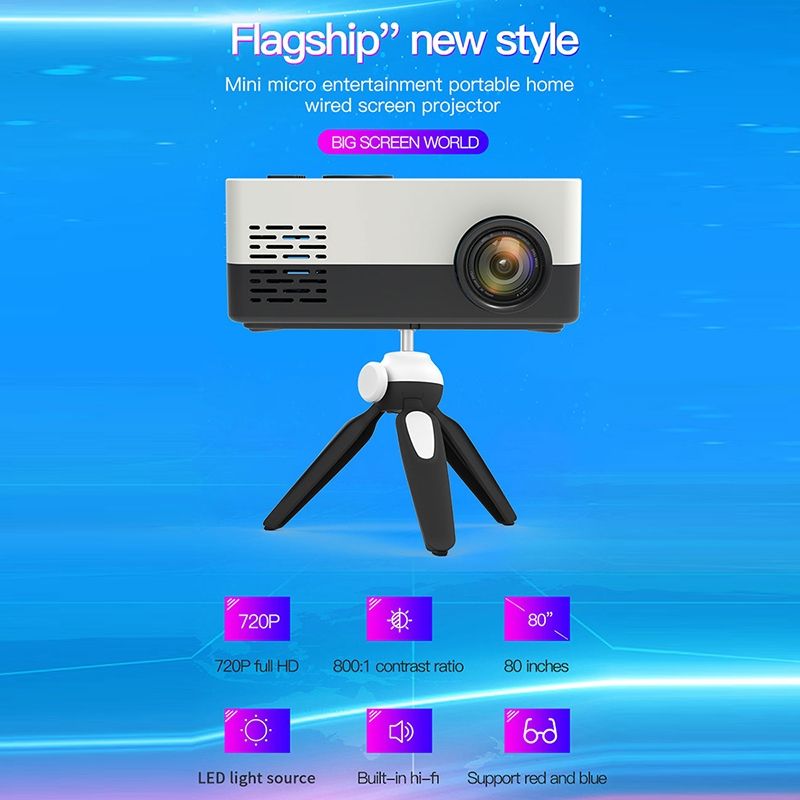 J15 1920 X 1080P HD Household Mini LED Projector With Tripod Mount Support AV / HDMI X 1 / USB X1 / TF X 1, Plug Type:UK Plug(Pink White)
