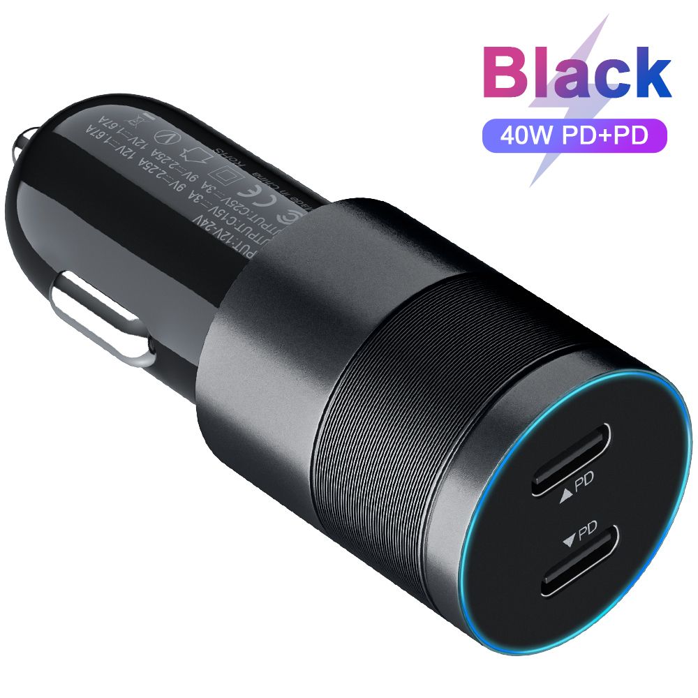 （40W Black）Anchtek 115W Car Cigarette  USB Type-C PD 3-Port QC4.0 Fast Charging Car Phone Charger  For Laptop IPhone 13 12 Xiaomi