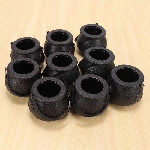 10Pcs Black Cauldron Candy Holder Pot With Handle Halloween