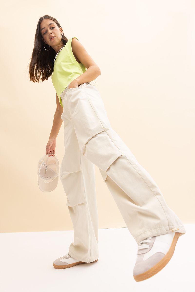 Woman Parachute Woven Trousers - Beige