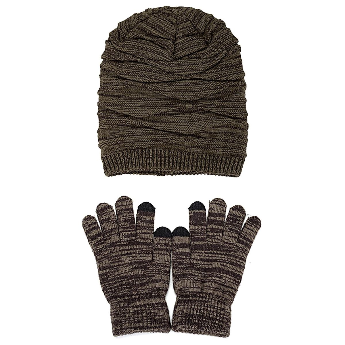 2PcsSet Men Hat Fall Winter Female Male Knit Cap Kit Khaki