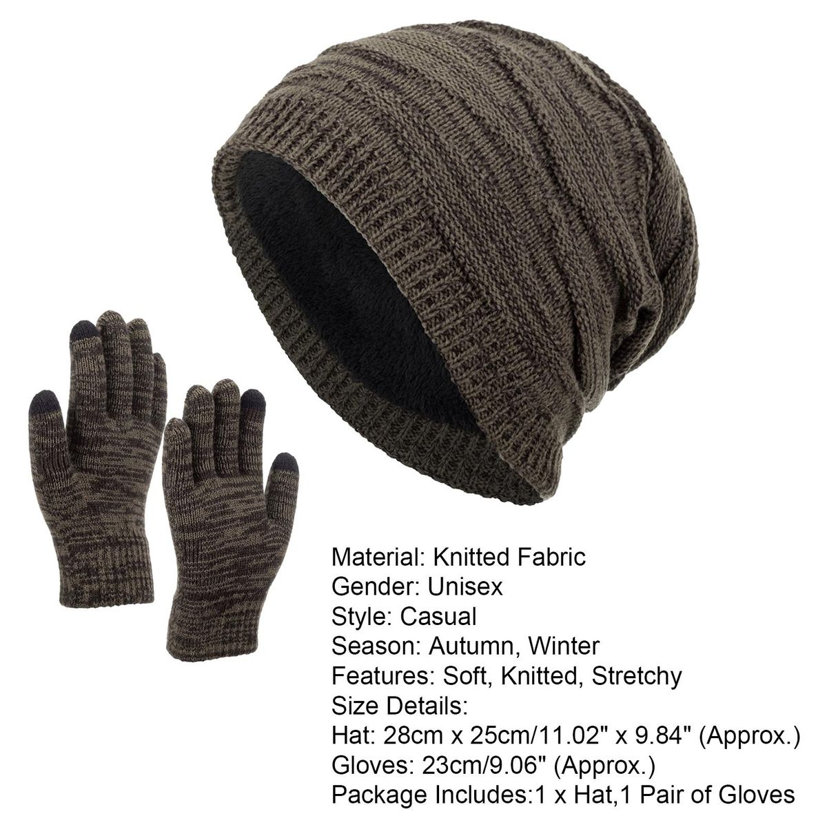 2PcsSet Men Hat Fall Winter Female Male Knit Cap Kit Khaki