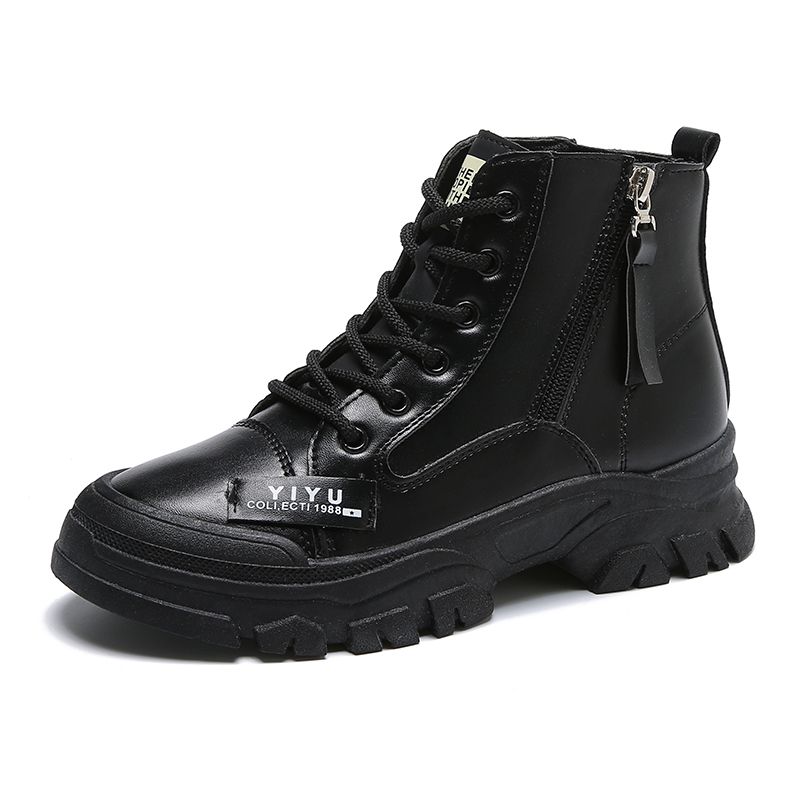 Ladies High Top Zipper Boots Outdoor Warm Casual Boots Ladies Leather Boots-Black